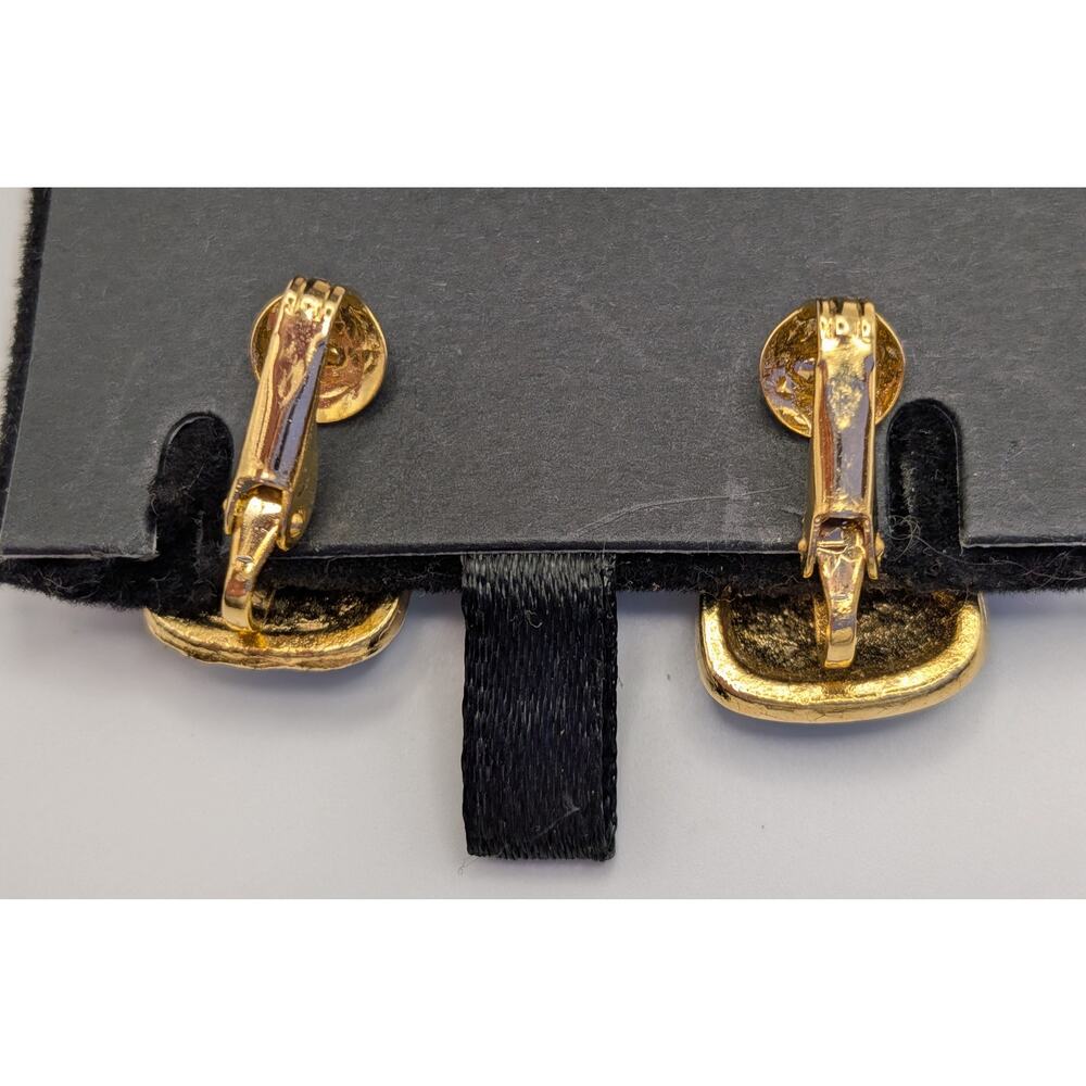 Blue Marbled Enamel Clip On Earrings Gold Tone Abstract Retro 1in - Picture 2 of 6